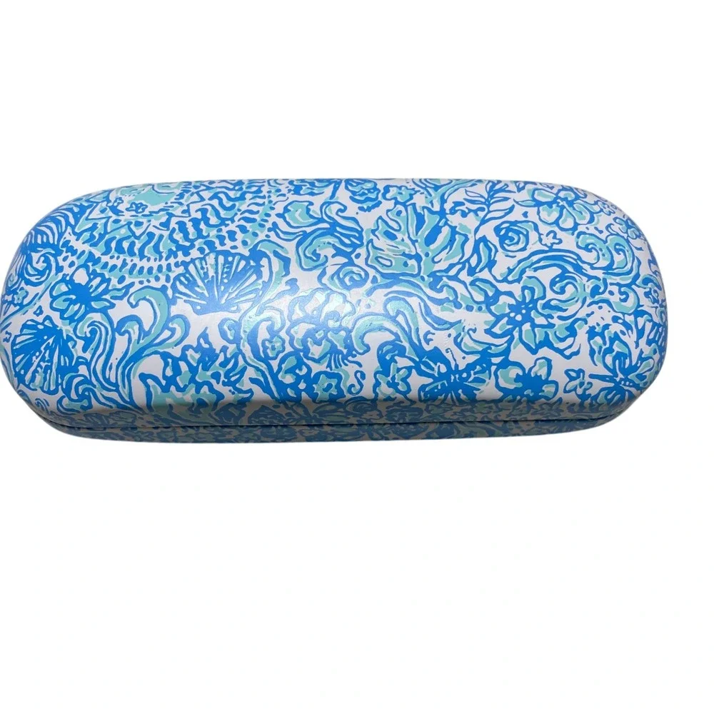 Lilly Pulitzer Eye Glass Clam Shell Case Hard Blue White Floral Pattern